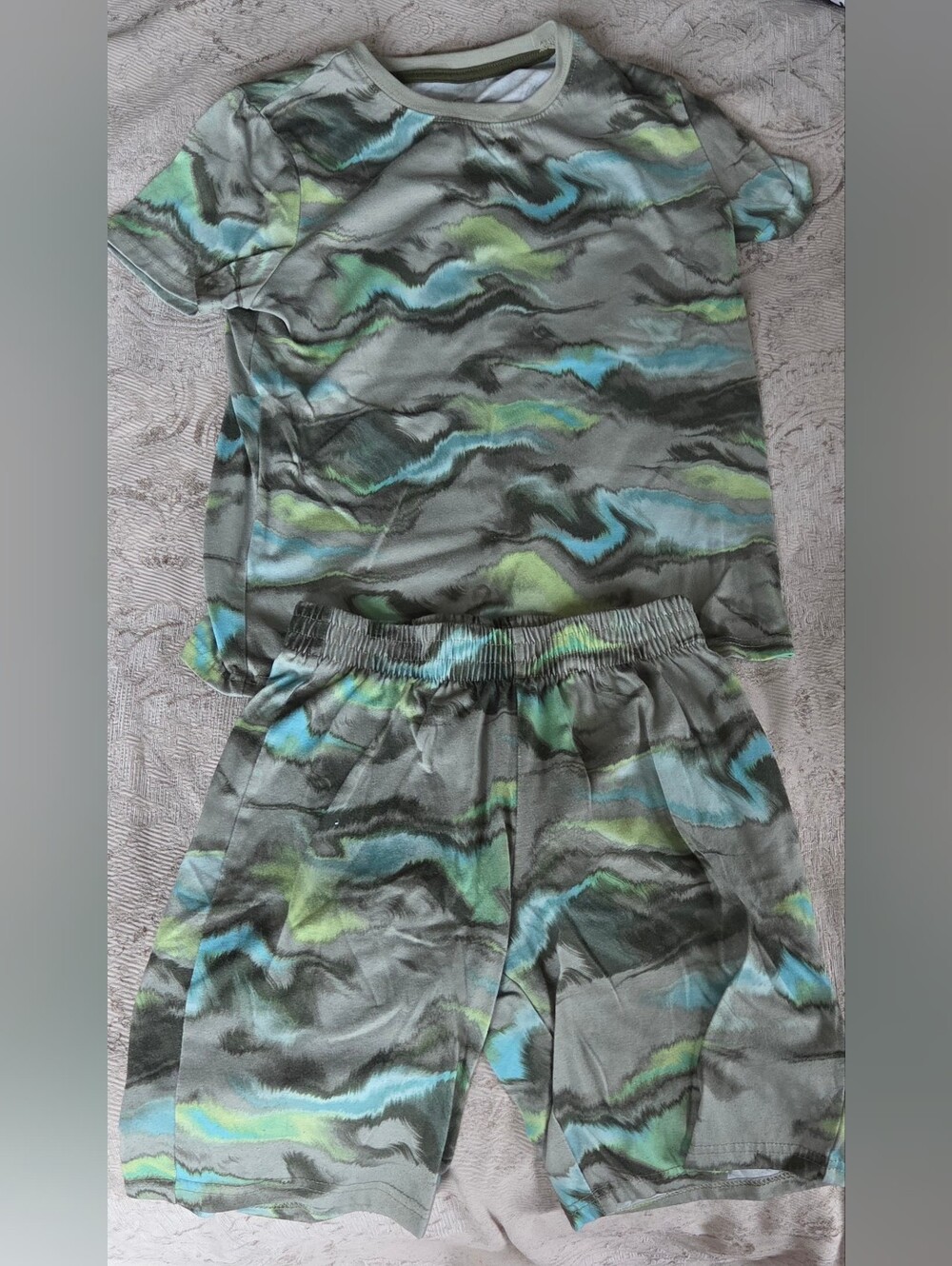 Cat & Jack Green, Blue & Black Marble Kids Pajama Set